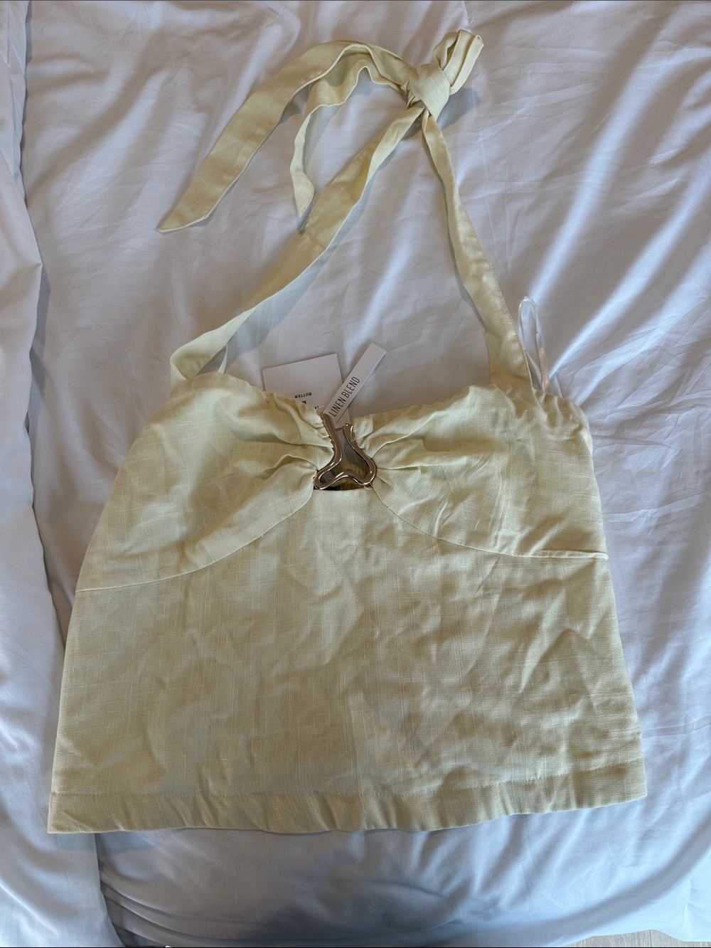 Light Yellow Halter Tie Camisole with Front Ring Detail